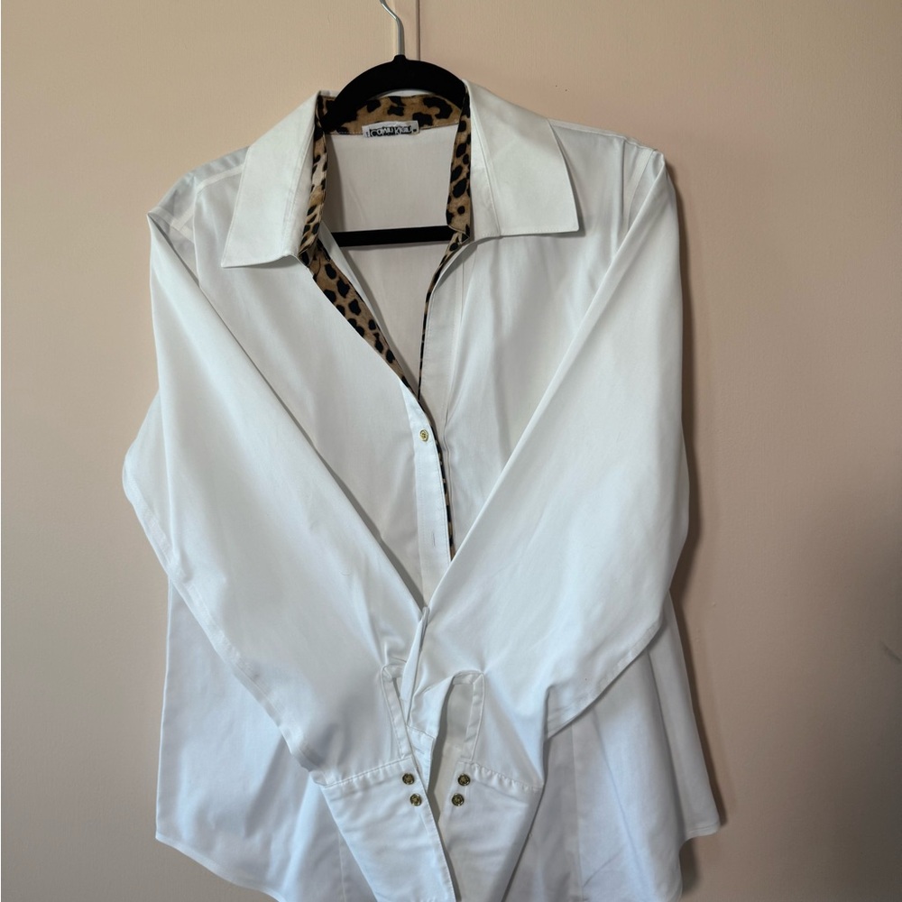 Calvin Klein White Blouse with Leopard Accent